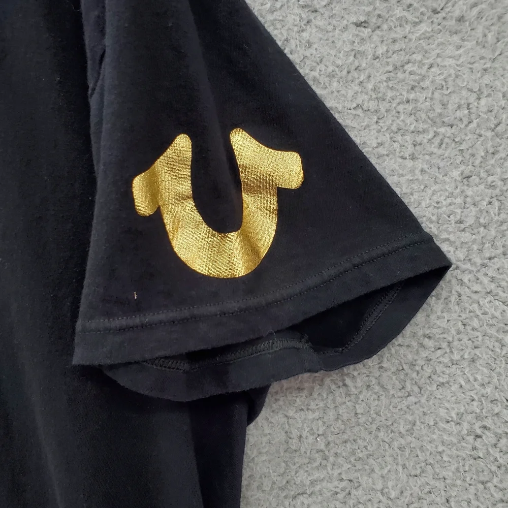 True Religion T Shirt Mens XL Black Gold Logo